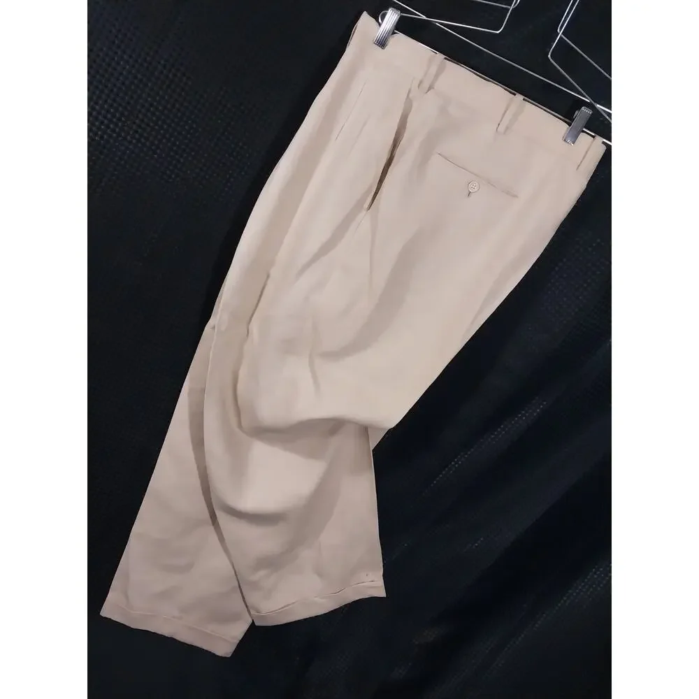 INSERCH! 100% LINEN! NATURAL TAN PLEAT FRONT, CUFFED, WIDE LEG DRESS PANTS! 42W